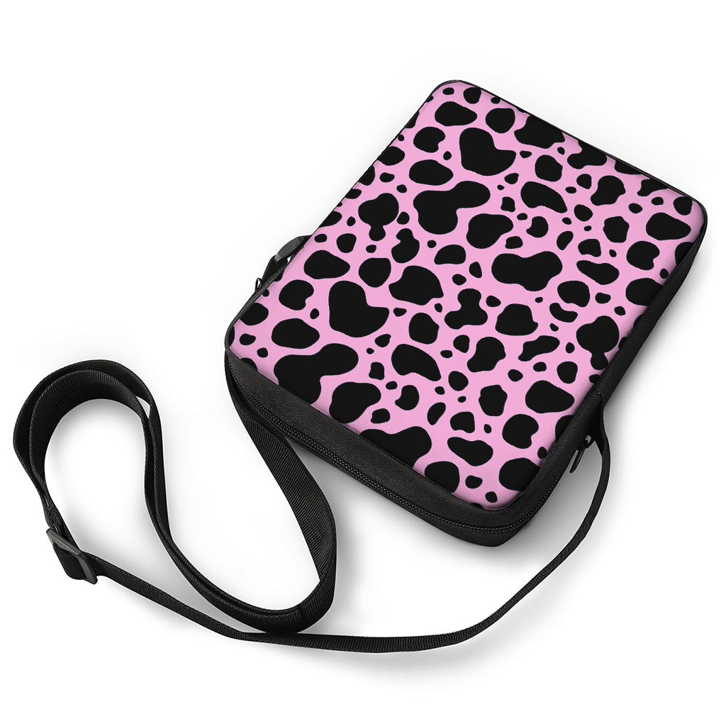 Black And Pink Cow Print Rectangular Crossbody Bag