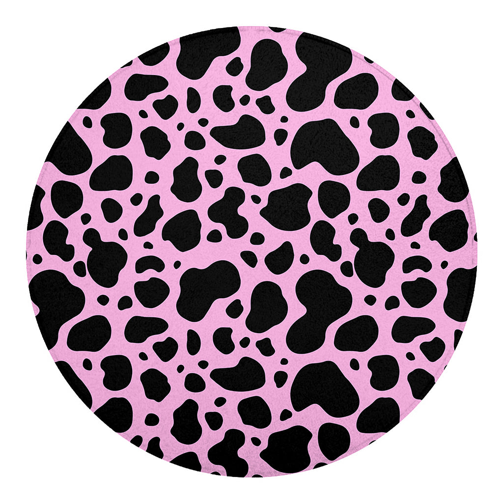 Black And Pink Cow Print Round Blanket