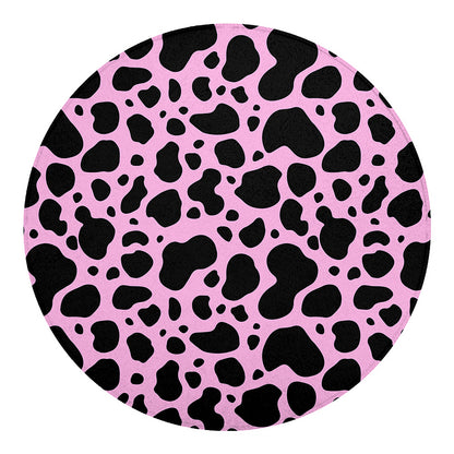 Black And Pink Cow Print Round Blanket