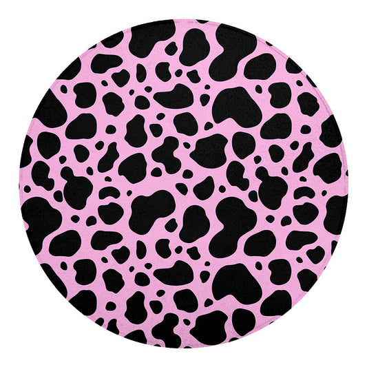 Black And Pink Cow Print Round Blanket