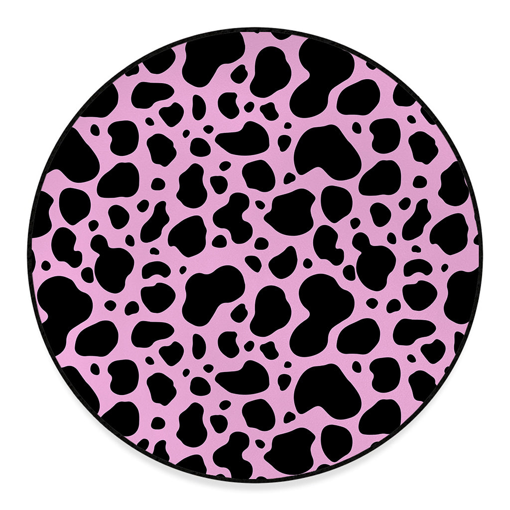 Black And Pink Cow Print Round Floor Mat