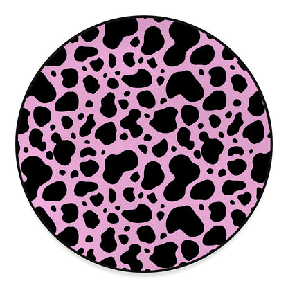 Black And Pink Cow Print Round Floor Mat