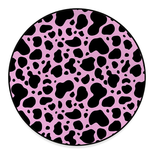 Black And Pink Cow Print Round Floor Mat