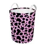 Black And Pink Cow Print Round Laundry Basket