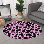 Black And Pink Cow Print Round Rug