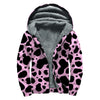 Black And Pink Cow Print Sherpa Lined Zip Up Hoodie