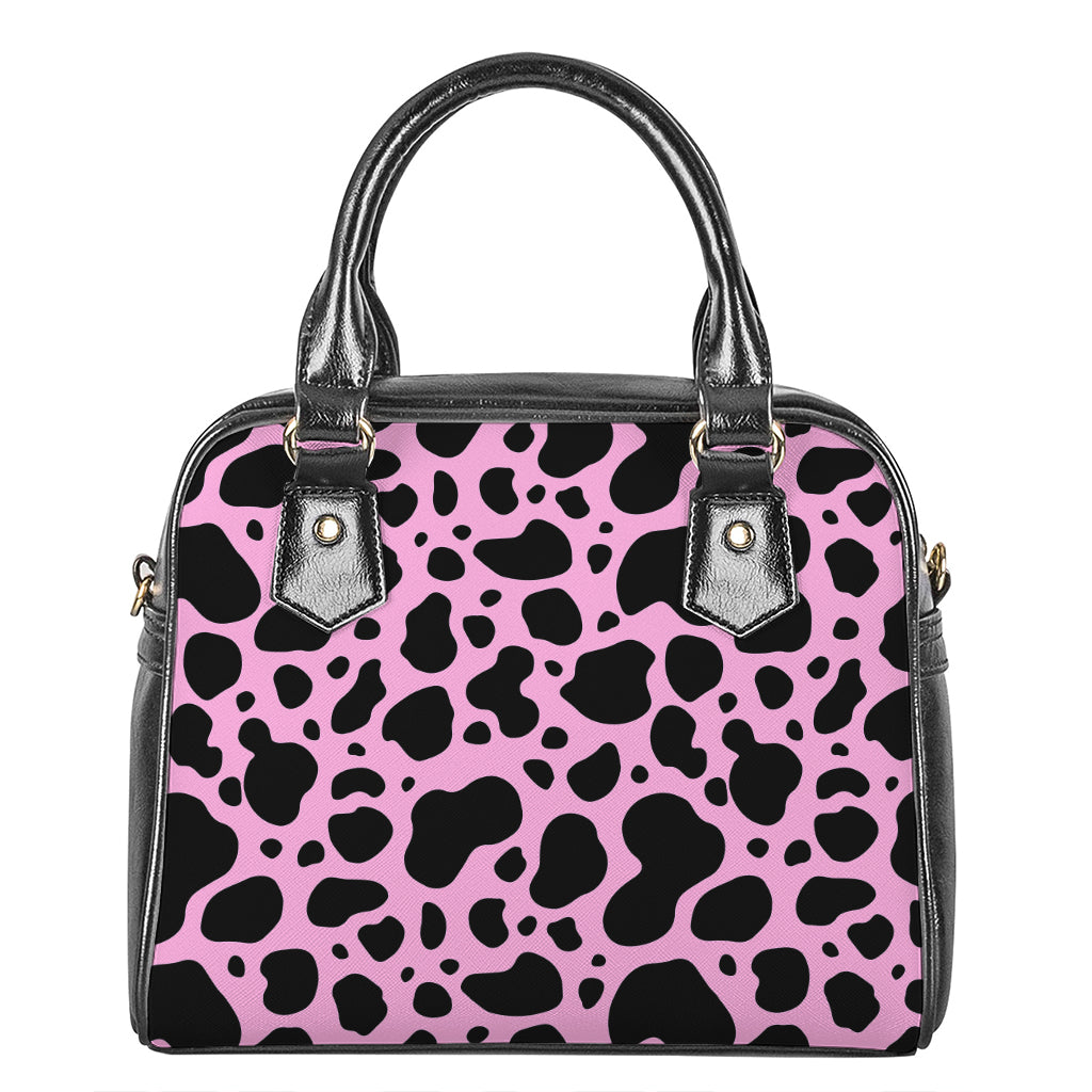 Black And Pink Cow Print Shoulder Handbag