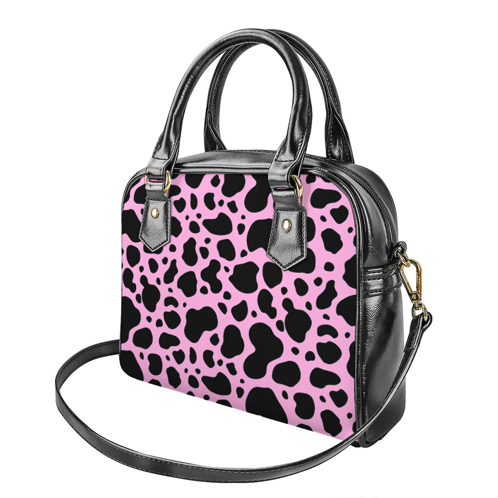 Black And Pink Cow Print Shoulder Handbag