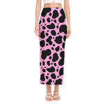 Black And Pink Cow Print Side Slit Maxi Skirt