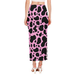 Black And Pink Cow Print Side Slit Maxi Skirt