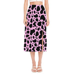 Black And Pink Cow Print Side Slit Midi Skirt