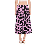 Black And Pink Cow Print Side Slit Midi Skirt