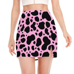 Black And Pink Cow Print Side Slit Mini Skirt