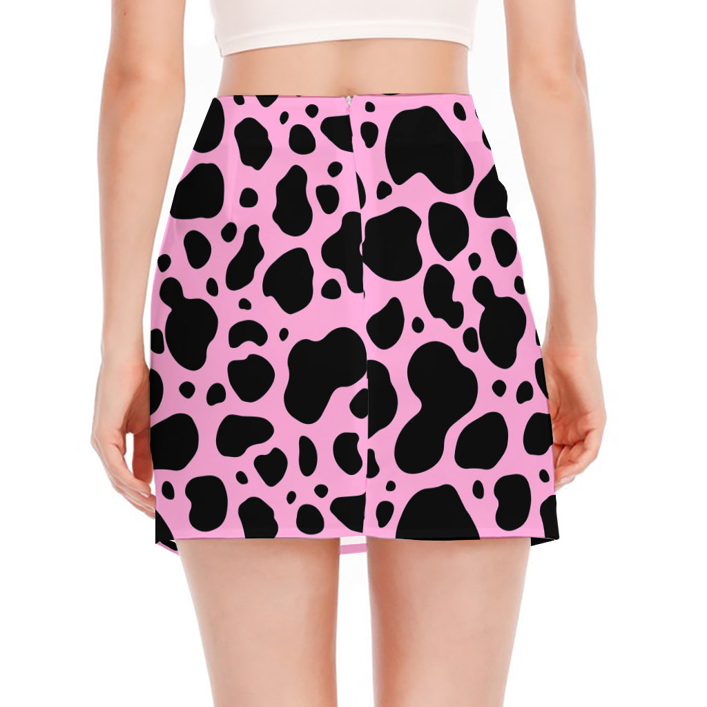 Black And Pink Cow Print Side Slit Mini Skirt