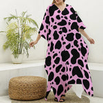 Black And Pink Cow Print Silk V-Neck Kaftan Dress