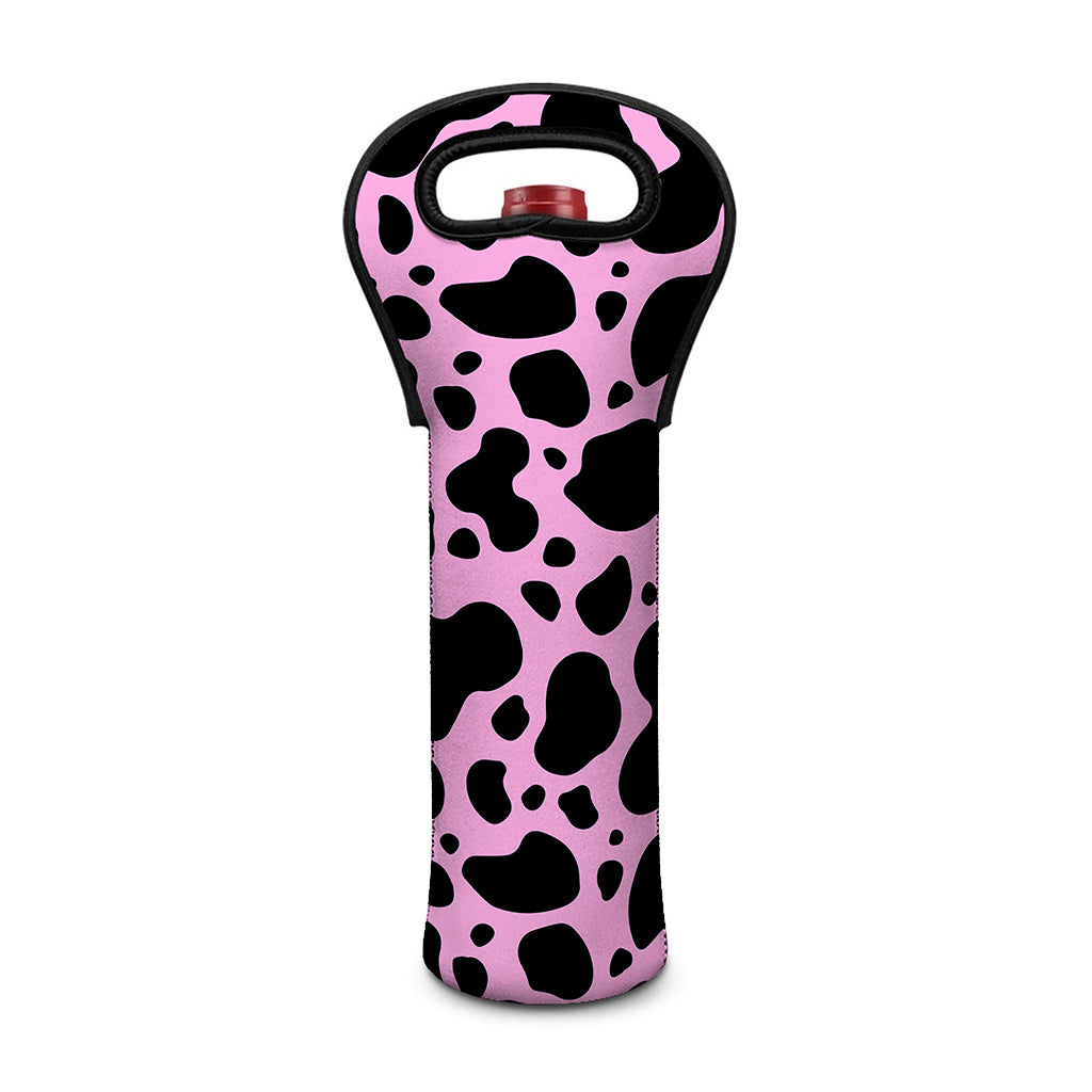 Black And Pink Cow Print Single Neoprene Wine Tote
