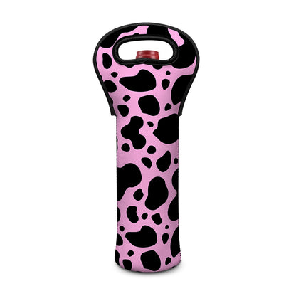 Black And Pink Cow Print Single Neoprene Wine Tote
