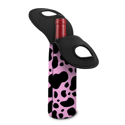 Black And Pink Cow Print Single Neoprene Wine Tote