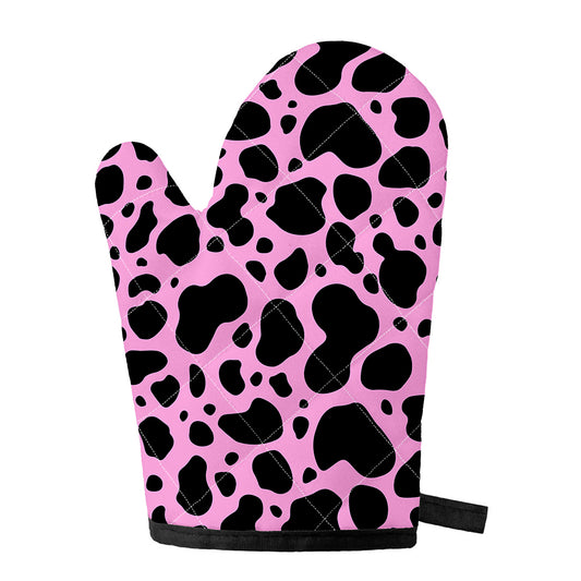 Black And Pink Cow Print Single Oven Mitt