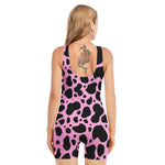 Black And Pink Cow Print Sleeveless One Piece Swimsuit