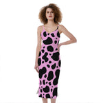Black And Pink Cow Print Slim Fit Midi Cami Dress