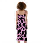 Black And Pink Cow Print Slim Fit Midi Cami Dress