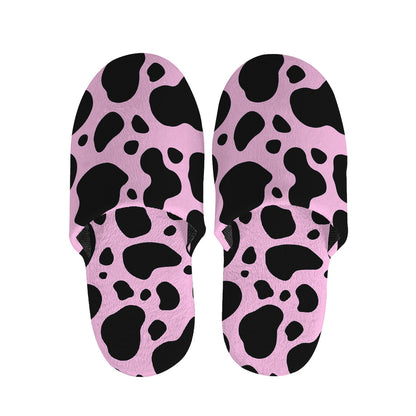 Black And Pink Cow Print Slippers