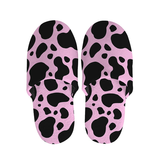 Black And Pink Cow Print Slippers