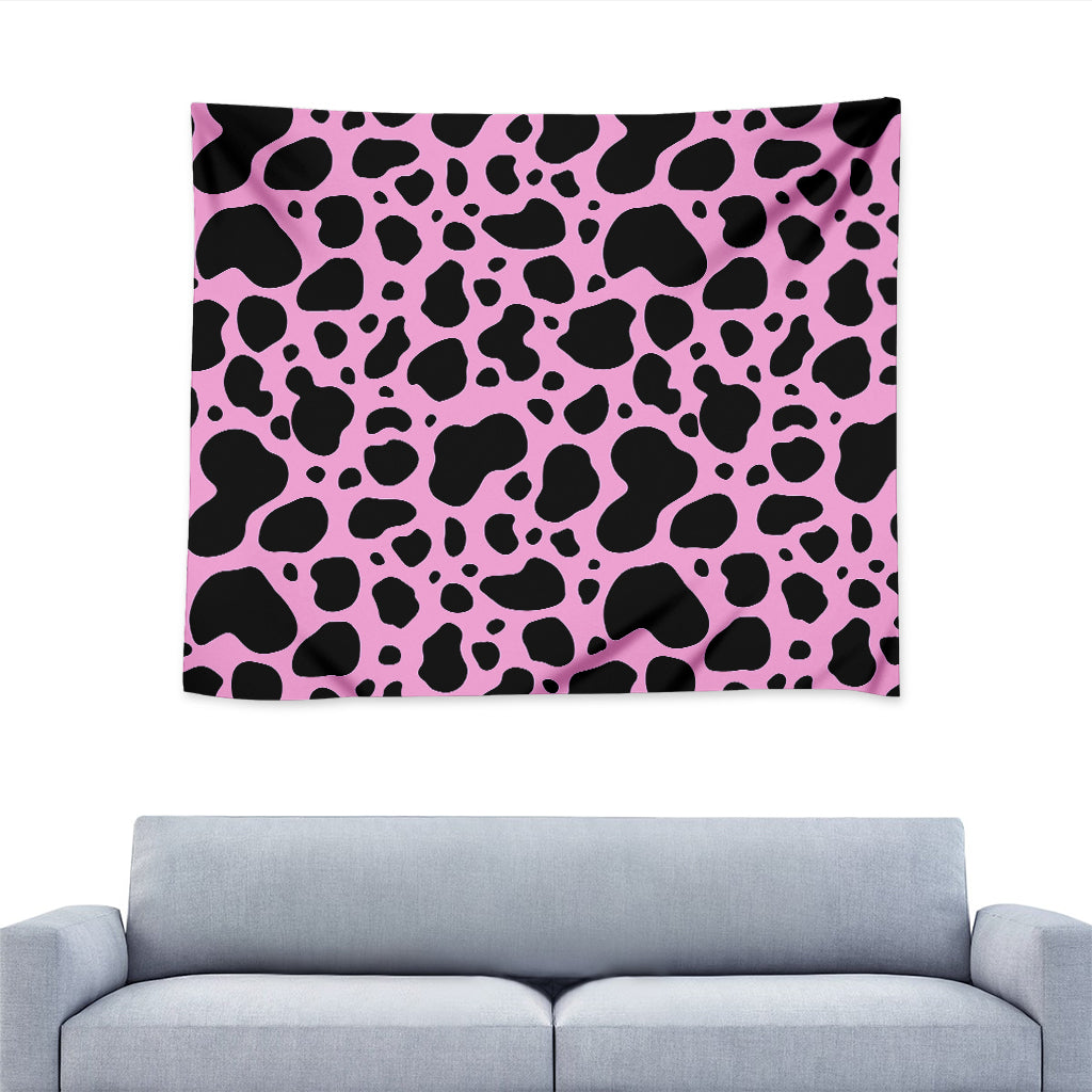 Black And Pink Cow Print Tapestry