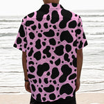 Black And Pink Cow Print Textured Short Sleeve Shirt