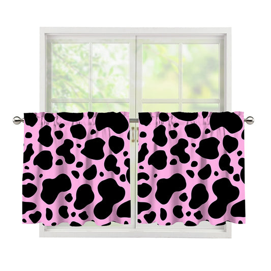 Black And Pink Cow Print Tier Curtains