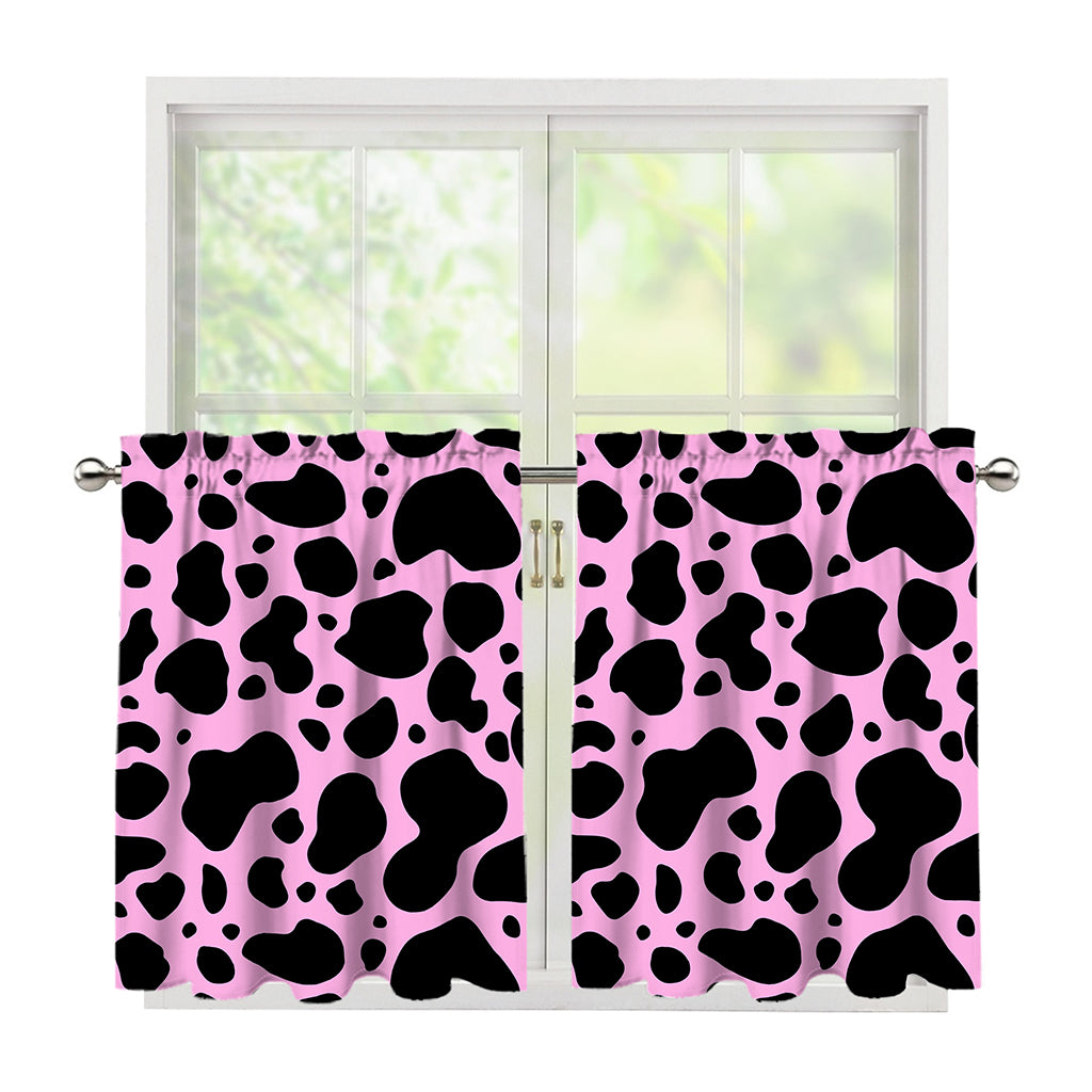 Black And Pink Cow Print Tier Curtains