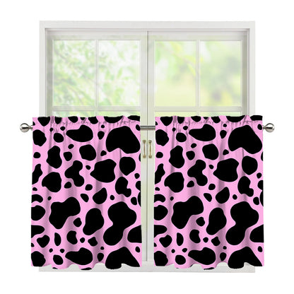 Black And Pink Cow Print Tier Curtains