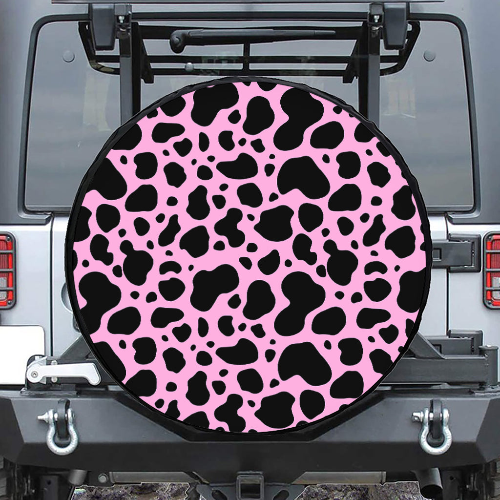 Black And Pink Cow Print Tire Cover