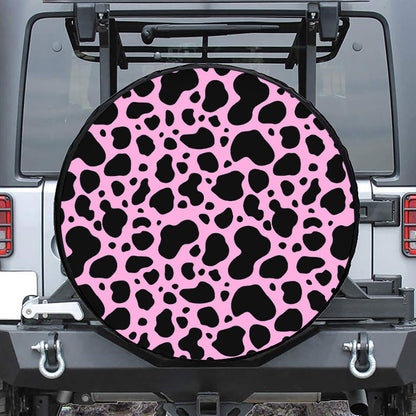 Black And Pink Cow Print Tire Cover