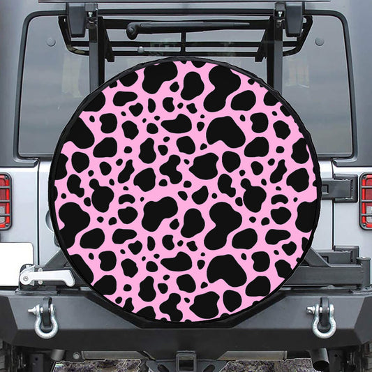 Black And Pink Cow Print Tire Cover