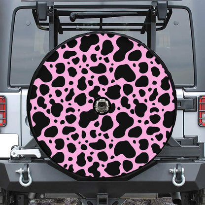 Black And Pink Cow Print Tire Cover With Camera Hole