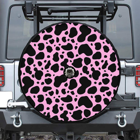 Black And Pink Cow Print Tire Cover With Camera Hole