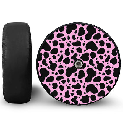 Black And Pink Cow Print Tire Cover With Camera Hole