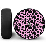 Black And Pink Cow Print Tire Cover With Camera Hole
