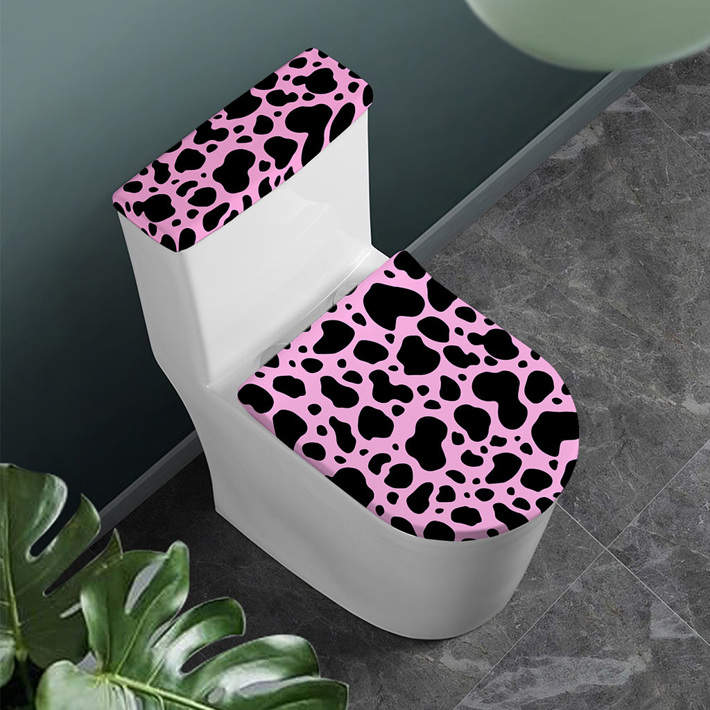 Black And Pink Cow Print Toilet Lid And Tank Cover Set
