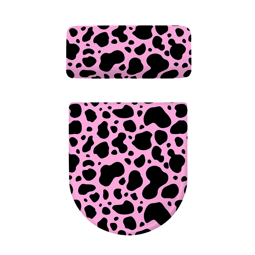 Black And Pink Cow Print Toilet Lid And Tank Cover Set