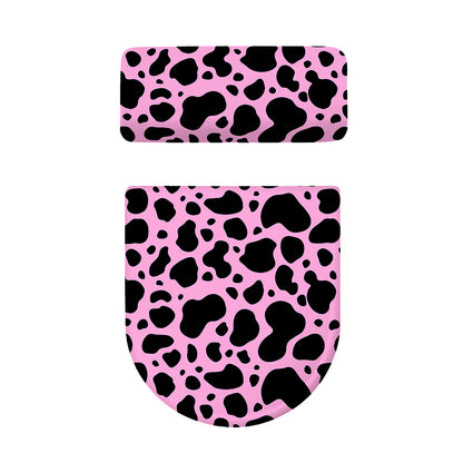 Black And Pink Cow Print Toilet Lid And Tank Cover Set