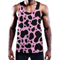 Black And Pink Cow Print Men's Workout Tank Top
