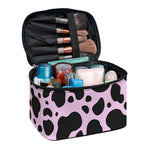Black And Pink Cow Print Travel Makeup Bag