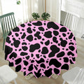 Black And Pink Cow Print Waterproof Round Tablecloth