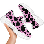 Black And Pink Cow Print White Chunky Shoes