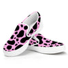 Black And Pink Cow Print White Slip On Sneakers