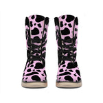 Black And Pink Cow Print Winter Boots