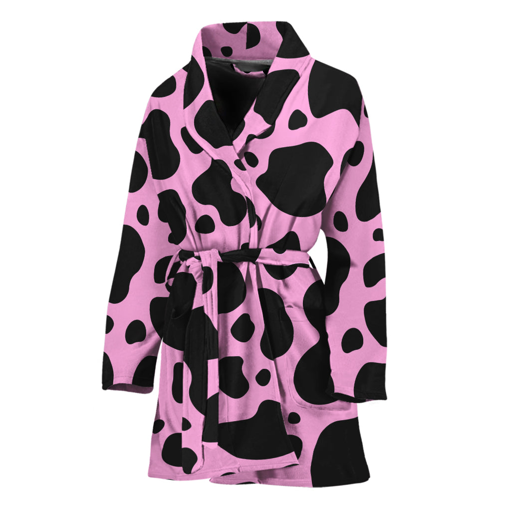 Black And Pink Cow Print Women's Bathrobe